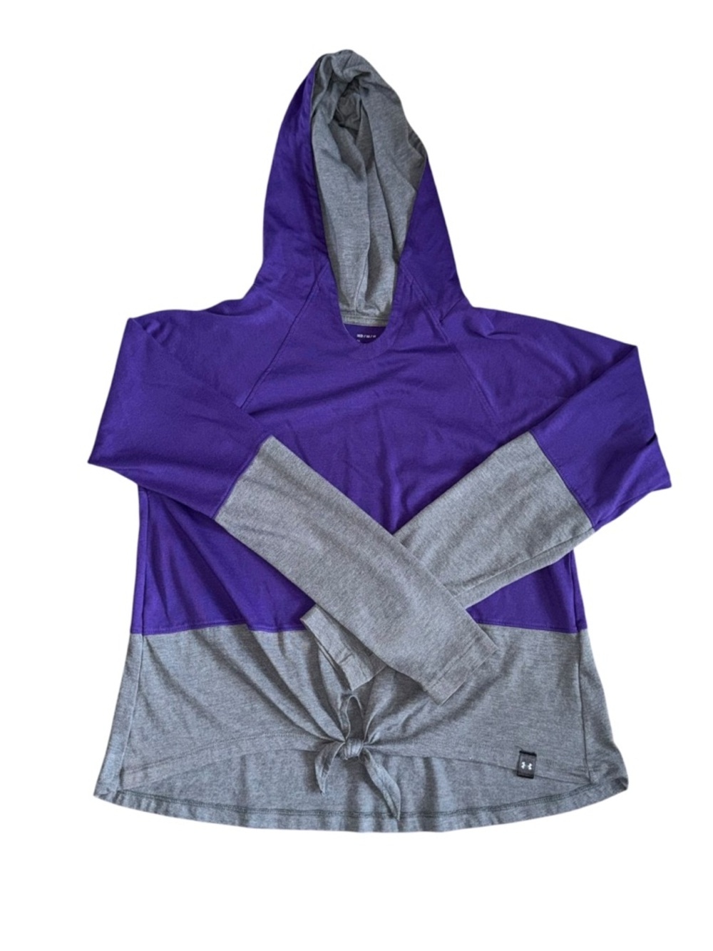Under Armour Womens Medium Purple Gray Hoodie Tie Front Athleisure Top